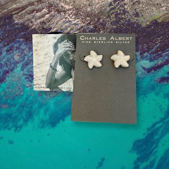 Sterling Silver Mother of Pearl Starfish Pierced Earrings - Picture 2 of 5